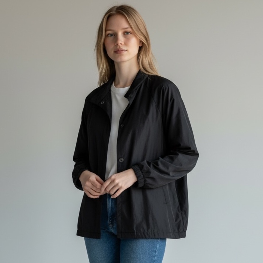 PLANET by Lauren G Classic Black Nylon Cropped Jacket